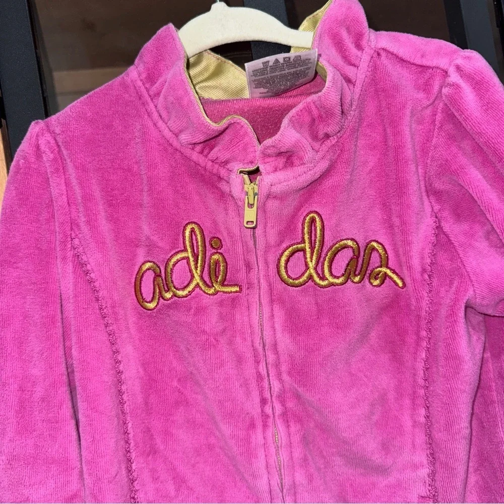 Y2K vintage adidas velour jacket zip up sweatshirt toddler girl embroidered